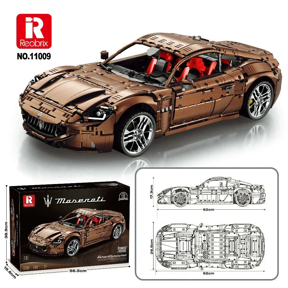 Voiture de construction télécommandée brun chocolat, roues chromées, vue trois-quarts