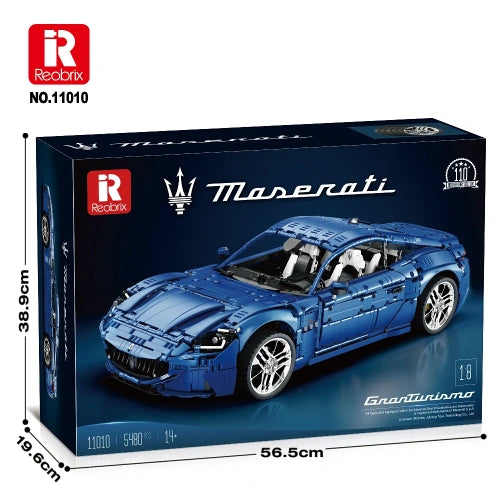 Boîte de construction en briques Maserati GranTurismo bleu, modèle REOBRIX 11010