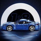 Voiture de construction en briques bleu Maserati GranTurismo, vue latérale, roues chromées