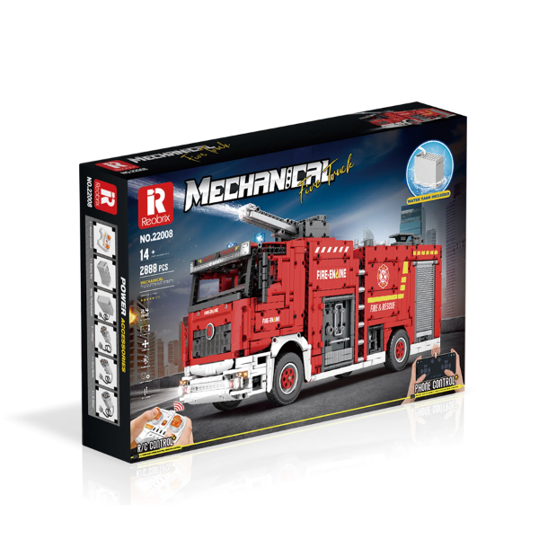 Boîte de briques Reobrix: camion de pompiers télécommandé avec canon à eau