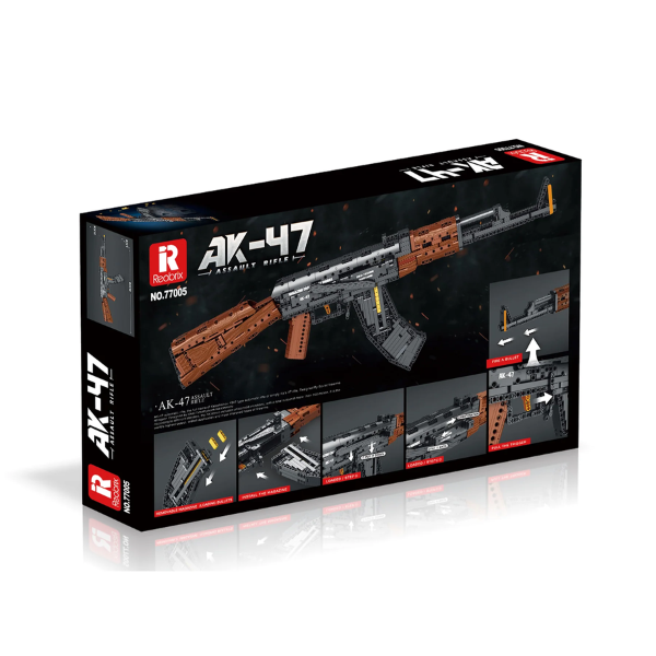 Boîte de construction REOBRIX AK-47, face latérale avec vues d’assemblage