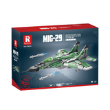Boîte Reobrix pour maquette d’avion MIG-29 en briques vertes et grises