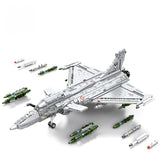 Maquette d’avion en briques Dassault Rafale gris avec armement autour