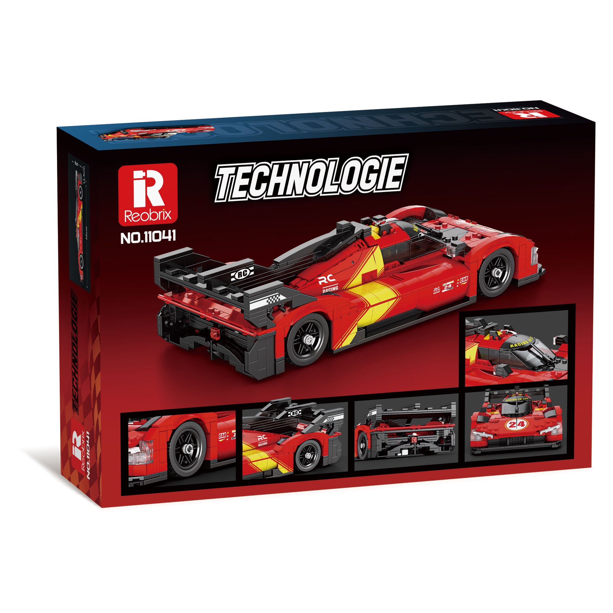 Boîte de briques REOBRIX Technologie, HyperCar rouge et jaune, vues multiples, 1370 pièces