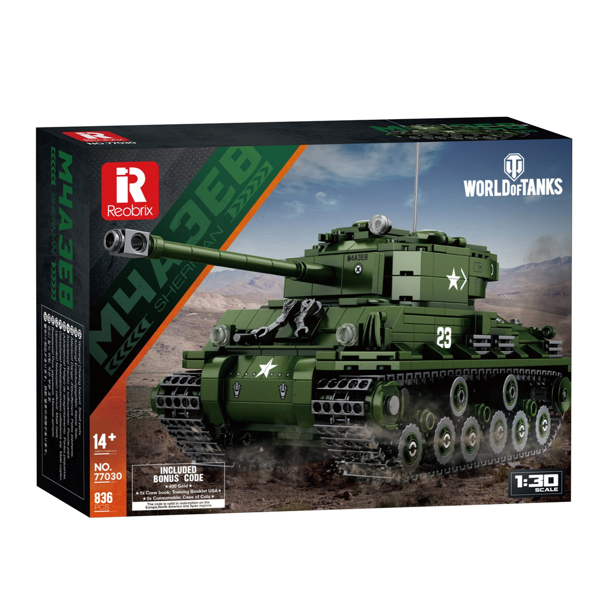 Boîte de construction Reobrix pour char World of Tanks, modèle vert avec canon