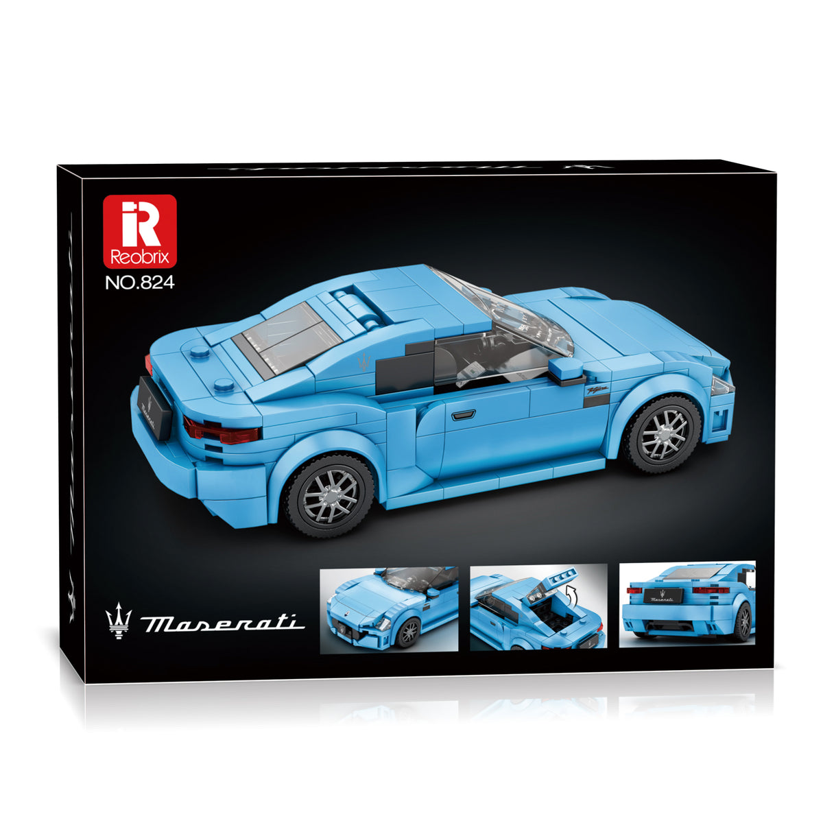 Boîte REOBRIX 824 Maserati GranTurismo, voiture en briques bleues, 384 pièces