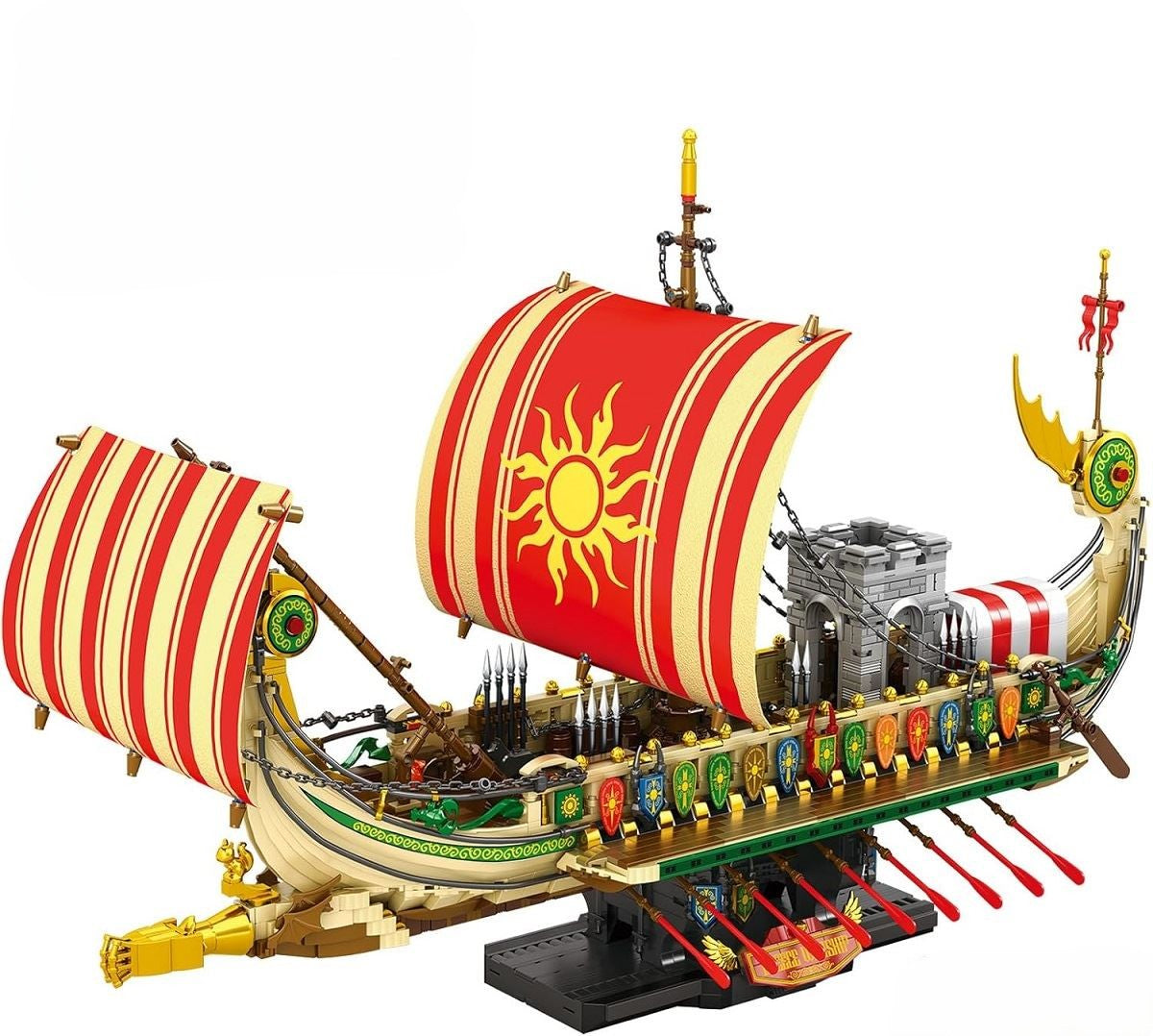 Maquette de navire de guerre grec REOBRIX, grand bateau à voiles rouges et blanches