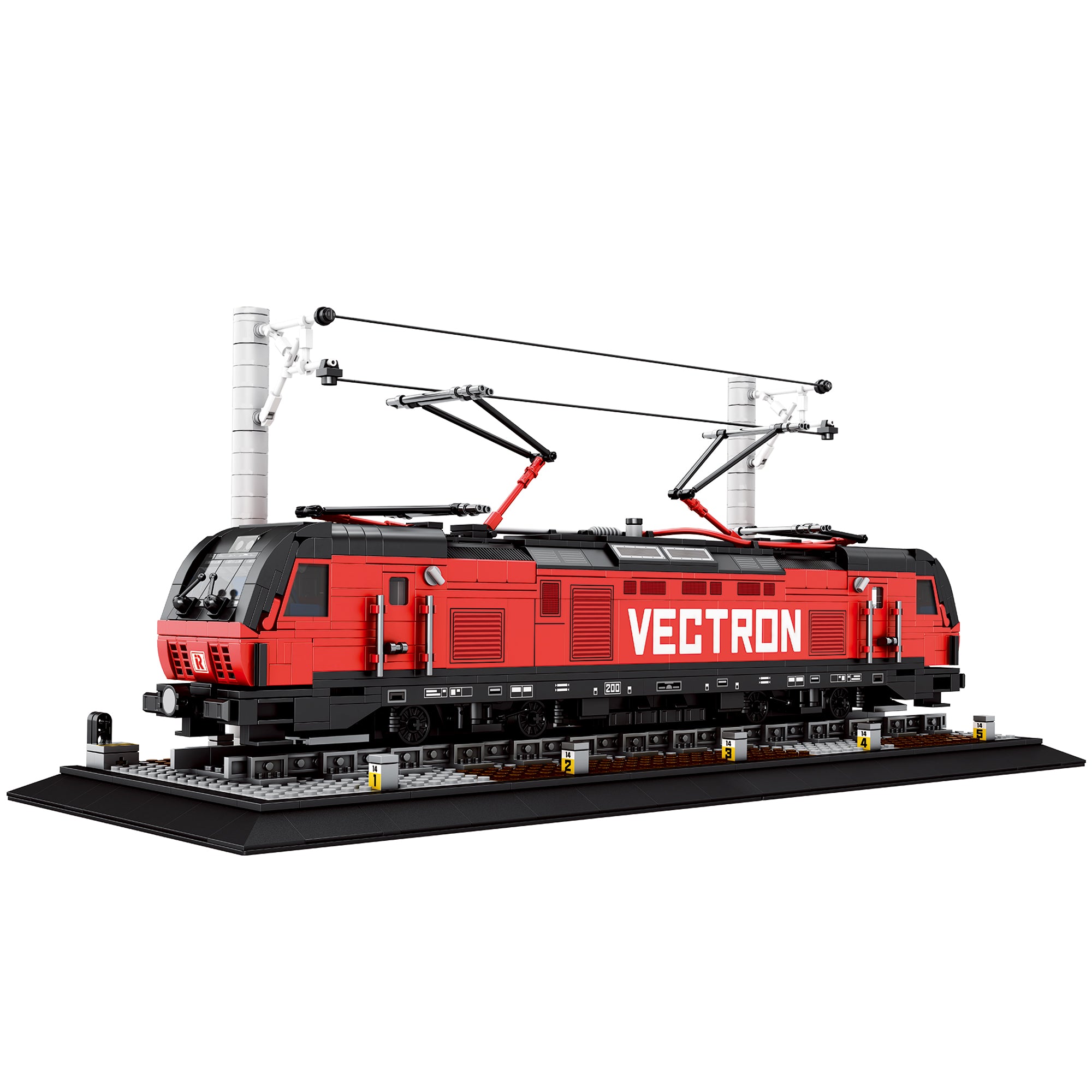 Train électrique à construire Vectron rouge avec pantographes et caténaire