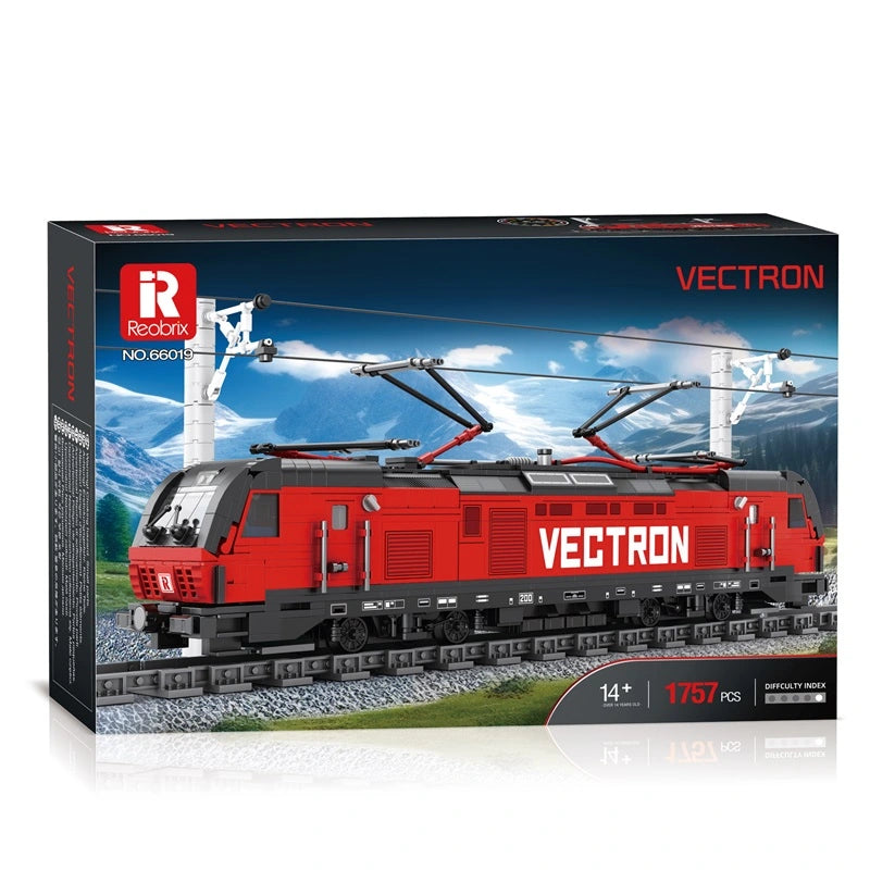 Boîte de construction avec train Vectron rouge et caténaire, 1757 pièces