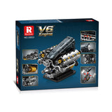 Boîte du kit moteur V6 en briques Reobrix, vignettes d’assemblage