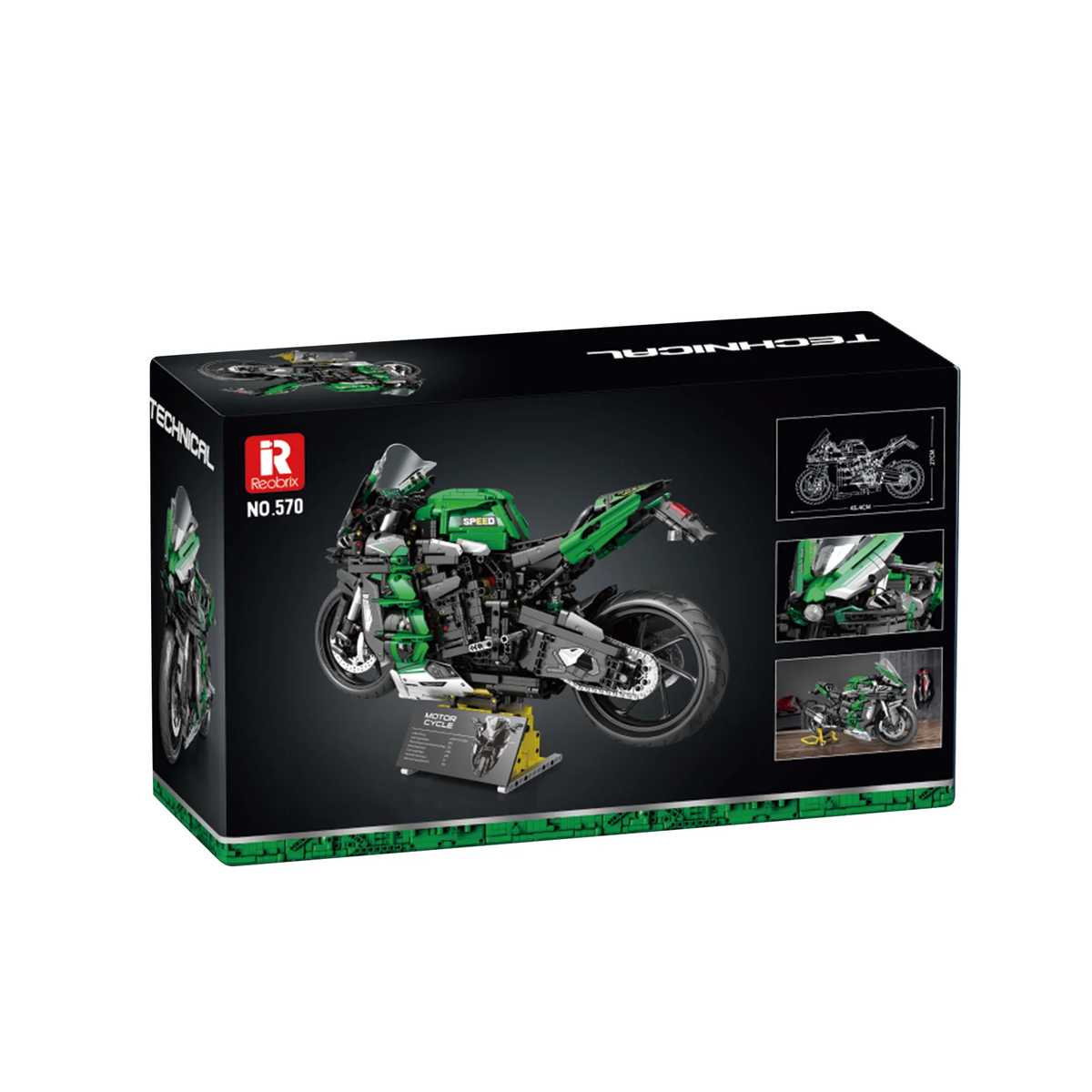 Boîte de construction moto sportive Technic verte et grise, modèle 570 H2 SX SE (2088)
