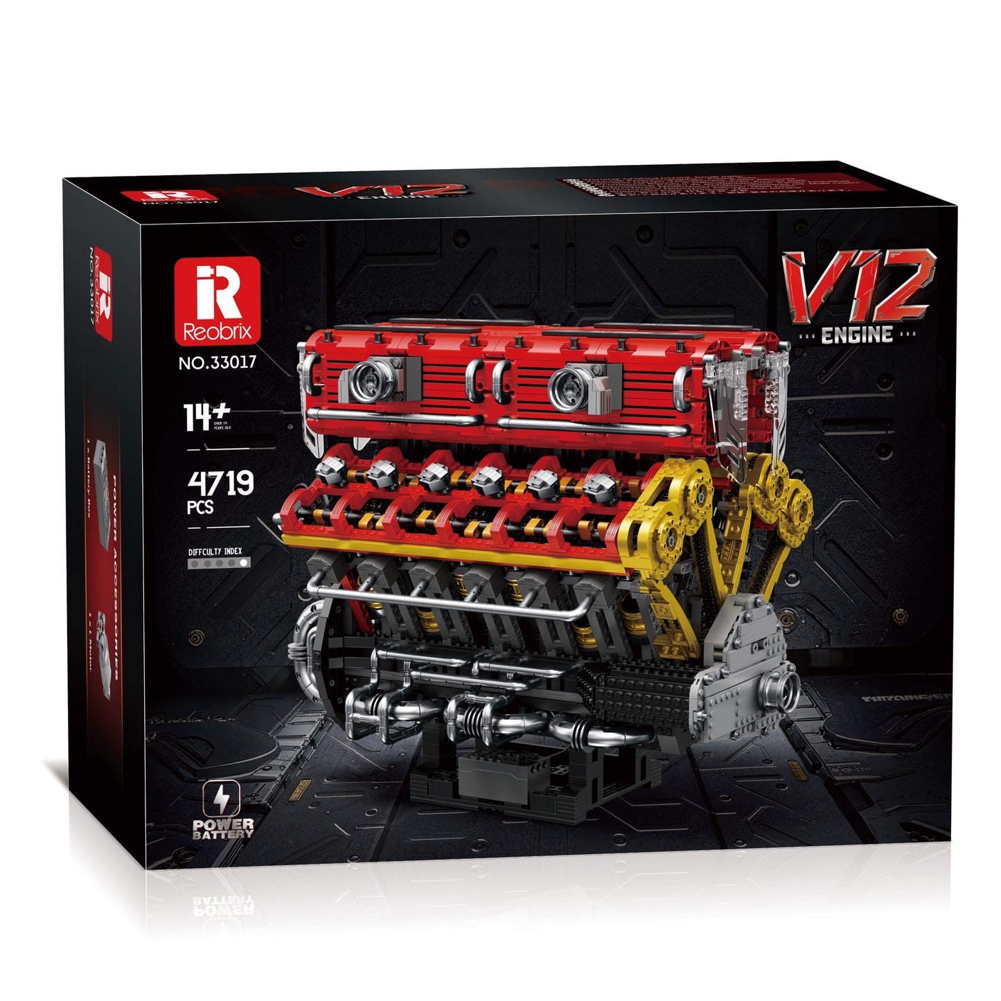 Boîte de construction moteur V12, rouge et noir, 4719 pièces