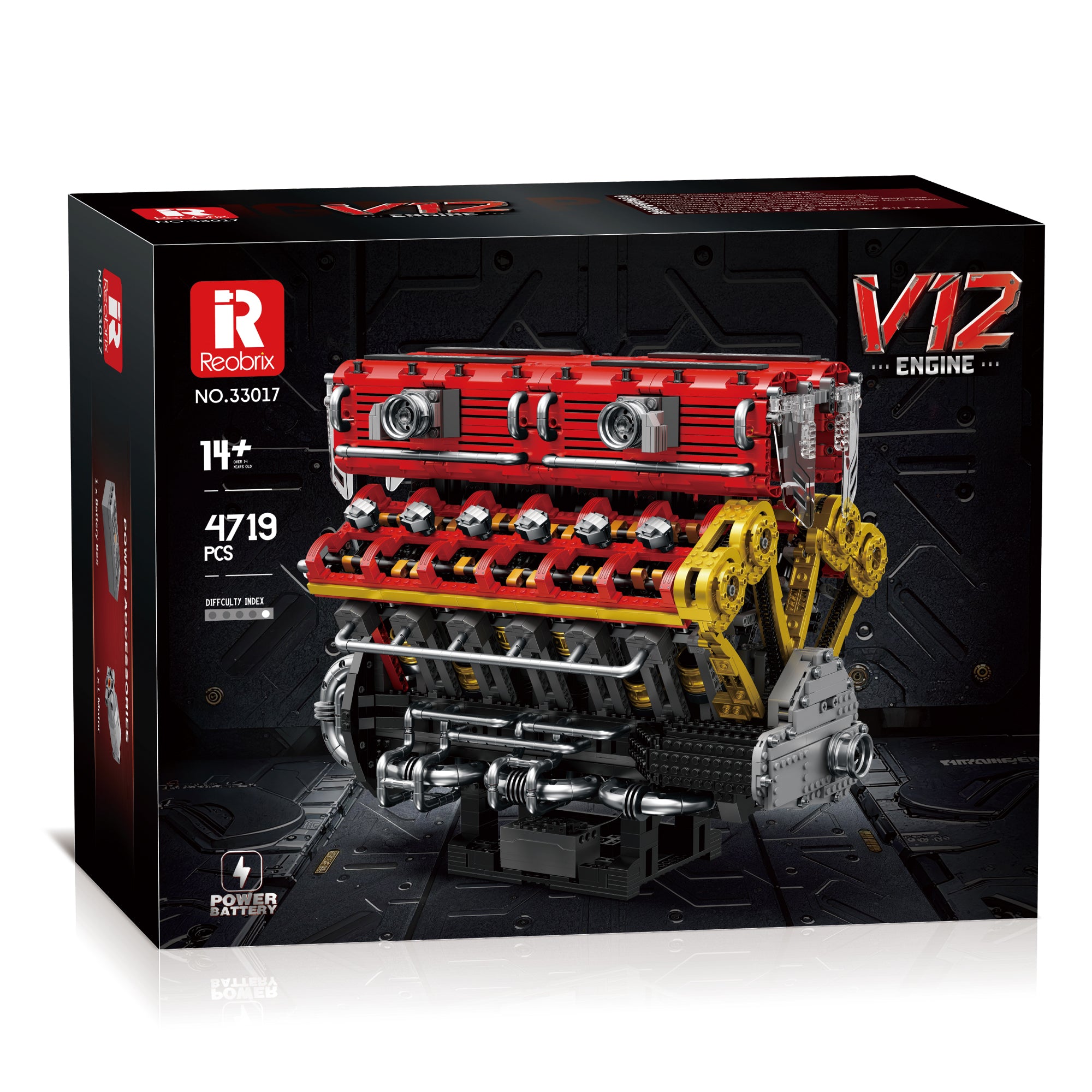 Boîte de construction moteur V12, rouge et noir, 4719 pièces