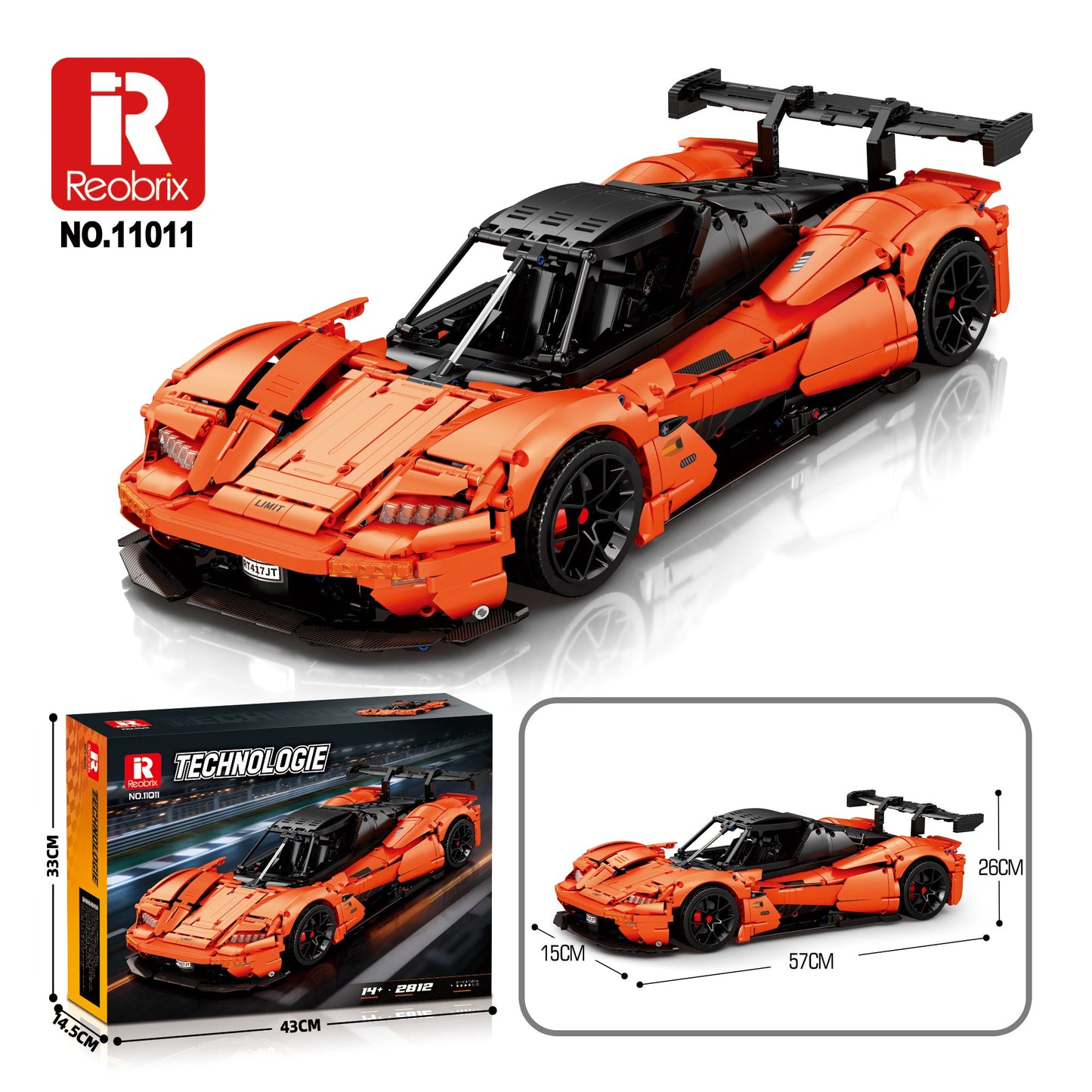 Modèle NovaBrik REOBRIX 11011 de la voiture de course KTM X-Bow GT2 orange en briques de construction