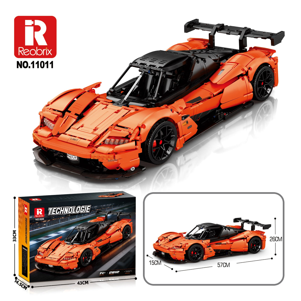 Modèle NovaBrik REOBRIX 11011 de la voiture de course KTM X-Bow GT2 orange en briques de construction