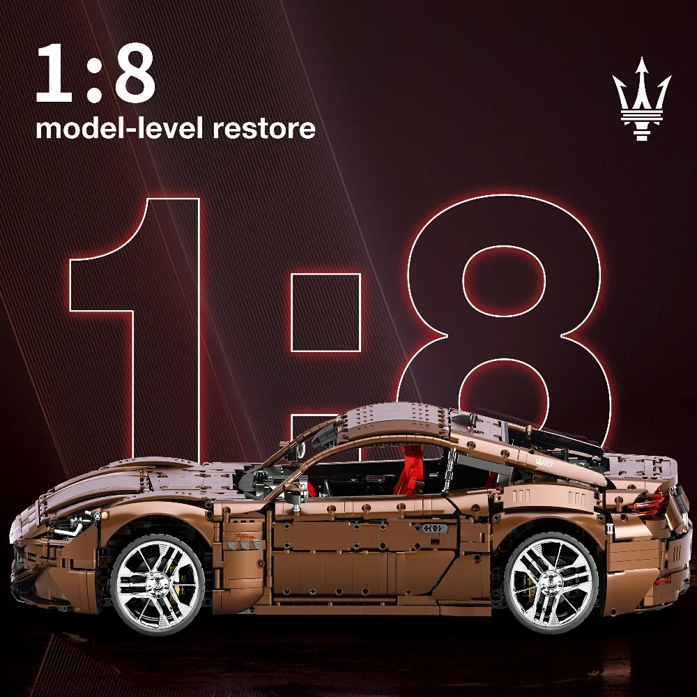 Voiture de construction télécommandée brun, vue latérale, intérieur rouge et jantes chromées