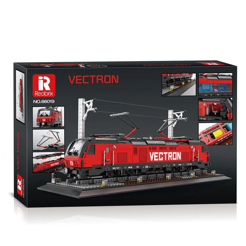 Boîte de briques Vectron rouge avec schémas d’assemblage et inserts
