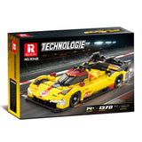 Boîte de construction REOBRIX avec voiture hypercar jaune et noire en briques