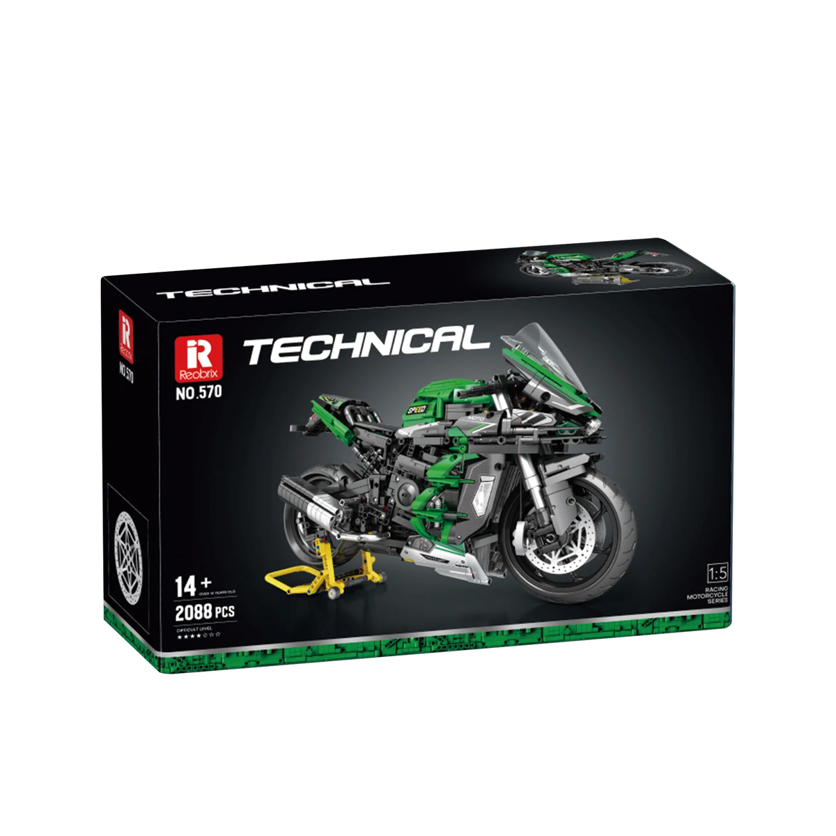 Moto sportive en briques Technic verte et grise, modèle 570 H2 SX SE (2088 pièces)